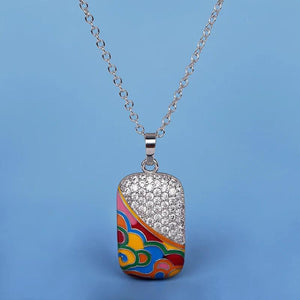 Irregular Enamel Zircon Pendant Necklace
