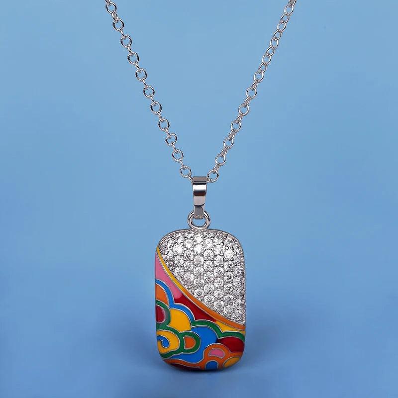 Irregular Enamel Zircon Pendant Necklace