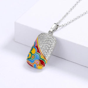 Irregular Enamel Zircon Pendant Necklace