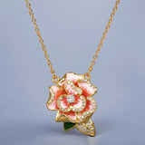 Pink Enamel Flower Pendant Necklace Women's Party Jewelry