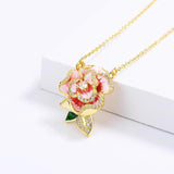 Pink Enamel Flower Pendant Necklace Women's Party Jewelry