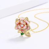 Pink Enamel Flower Pendant Necklace Women's Party Jewelry