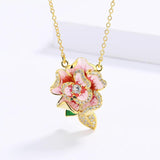 Pink Enamel Flower Pendant Necklace Women's Party Jewelry