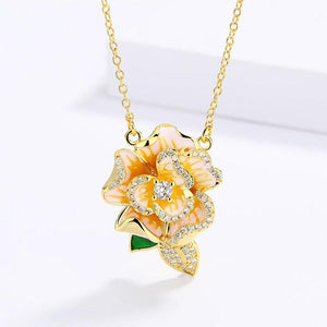Yellow Flowers Pendant Necklace Enamel Women's Party Jewelry