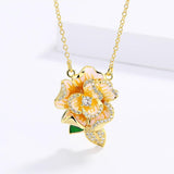 Yellow Flowers Pendant Necklace Enamel Women's Party Jewelry