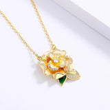 Yellow Flowers Pendant Necklace Enamel Women's Party Jewelry