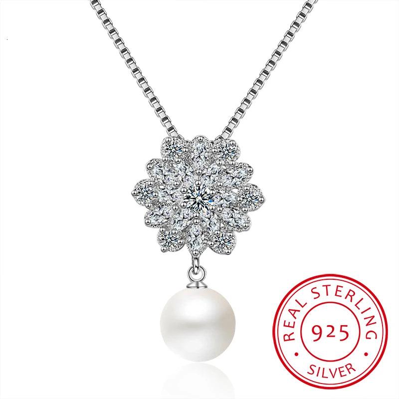 925 Silver Snowflake Pearl Necklace
