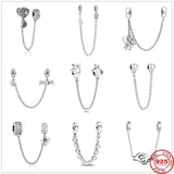 Silver 925 Sparkle Butterfly Safety Chain Charm Bead for Bracelet DIY Jewelry