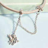 Silver 925 Sparkle Butterfly Safety Chain Charm Bead for Bracelet DIY Jewelry