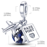 Sterling Silver Travel Charm for Bracelet Necklace, Airplane Earth Jewelry Gift