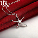 925 Silver Sea Star Pendant Necklace 16-30 Inch