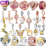 925 Silver Rose Charm CZ Beads for DIY Jewelry