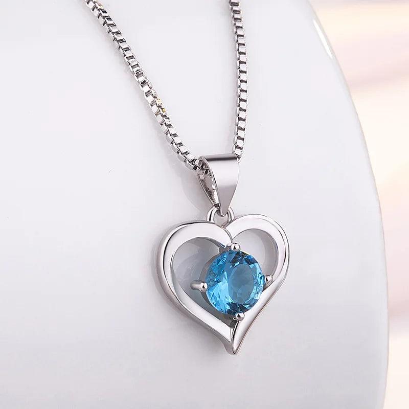 Aquamarine Heart Pendant Necklace, Dating Gift