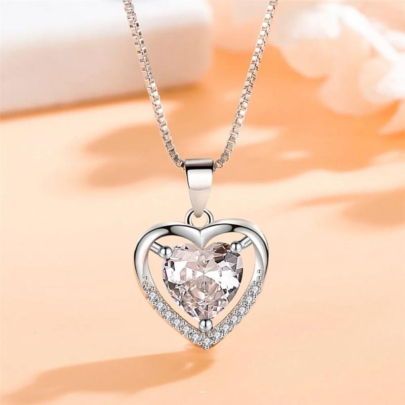 925 Silver Heart Pendant Necklace with Austrian Rhinestone Crystals