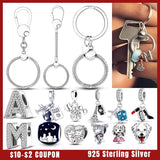 925 Sterling Silver Round Dangle Keychain Charm Holder