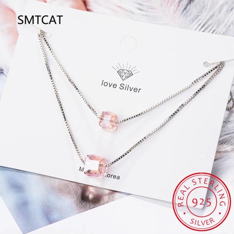 925 Silver Double Layer Crystal Necklace For Women Choker