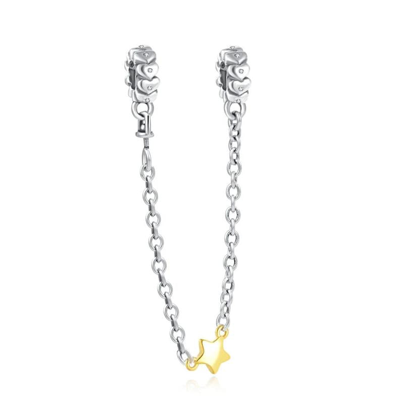 Silver 925 Clear Sparkle Crown Safety Chain Charm Bead DIY Jewelry