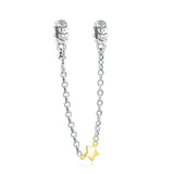 Silver 925 Clear Sparkle Crown Safety Chain Charm Bead DIY Jewelry