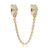 Silver 925 Clear Sparkle Crown Safety Chain Charm Bead DIY Jewelry