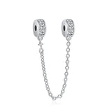 Silver 925 Clear Sparkle Crown Safety Chain Charm Bead DIY Jewelry