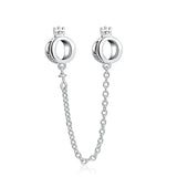 Silver 925 Clear Sparkle Crown Safety Chain Charm Bead DIY Jewelry