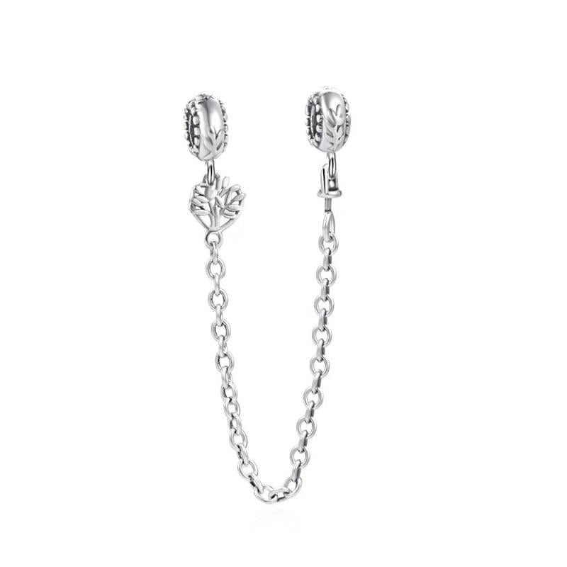925 Silver Clear Sparkle Safety Chain Charm Bead for DIY Jewelry