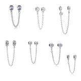 925 Silver Clear Sparkle Safety Chain Charm Bead for DIY Jewelry