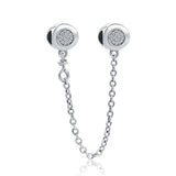 925 Silver Clear Sparkle Safety Chain Charm Bead for DIY Jewelry