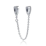 925 Silver Clear Sparkle Safety Chain Charm Bead for DIY Jewelry