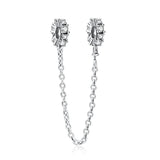 925 Silver Clear Sparkle Safety Chain Charm Bead for DIY Jewelry