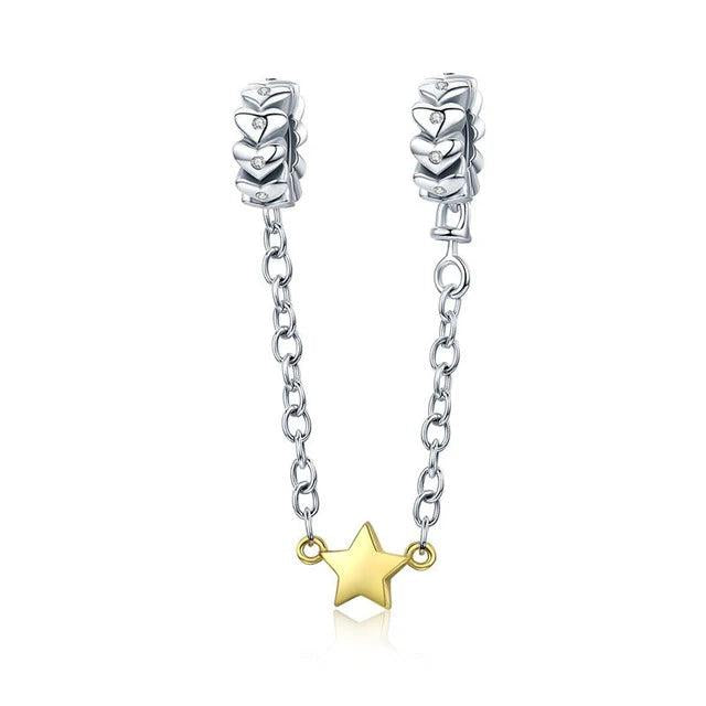 Silver Cat Dog Star Safety Chain Pendant Charm 925 Silver Bead Bangle