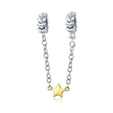 Silver Cat Dog Star Safety Chain Pendant Charm 925 Silver Bead Bangle