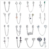Silver Cat Dog Star Safety Chain Pendant Charm 925 Silver Bead Bangle