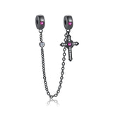 Silver Cat Dog Star Safety Chain Pendant Charm 925 Silver Bead Bangle