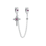 Silver Cat Dog Star Safety Chain Pendant Charm 925 Silver Bead Bangle