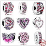 925 Silver Pink Zircon Charm Bead for Bracelet Pendant DIY Jewelry