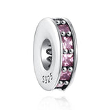 925 Silver Pink Zircon Charm Bead for Bracelet Pendant DIY Jewelry