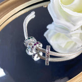 925 Silver Pink Zircon Charm Bead for Bracelet Pendant DIY Jewelry