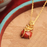 Vintage South Red Tourmaline Pendant French Craft Women's Necklace