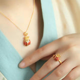 Vintage South Red Tourmaline Pendant French Craft Women's Necklace