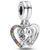 Friendship Sister Heart Pendant Bead for 925 Silver Charm Bracelet