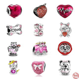 925 Silver Dog Bone Heart Bead Charms Bracelet Accessories