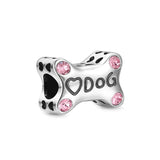 925 Silver Dog Bone Heart Bead Charms Bracelet Accessories