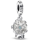 Daughter Heart Angel Wings Snowglobe Bell Pendant Charm 925 Sterling Silver Bead
