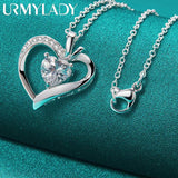 925 Silver Heart Zircon Charm Pendant Necklace Chain for Women