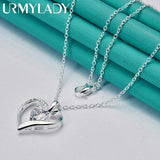 925 Silver Heart Zircon Charm Pendant Necklace Chain for Women