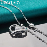 925 Silver Heart Zircon Charm Pendant Necklace Chain for Women