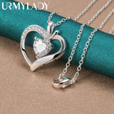 925 Silver Heart Zircon Charm Pendant Necklace Chain for Women