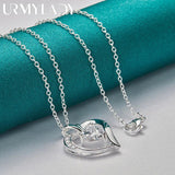 925 Silver Heart Zircon Charm Pendant Necklace Chain for Women