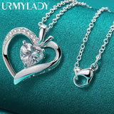925 Silver Heart Zircon Charm Pendant Necklace Chain for Women